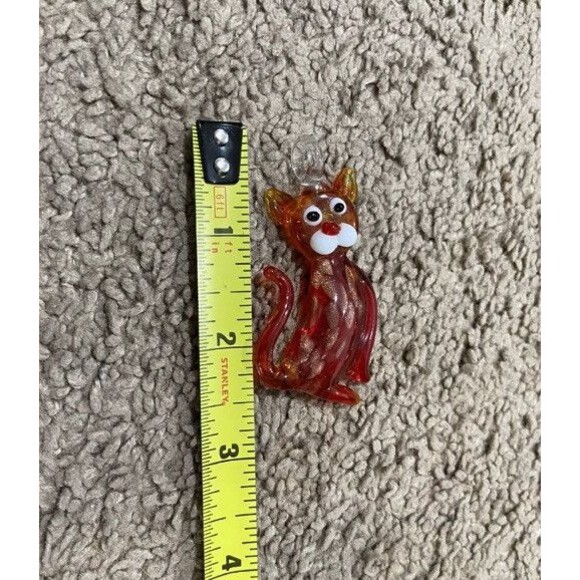 Vintage Blown Art Glass Amberina Red Aventurine Cat Pendant for Necklace 2.5” - Picture 4 of 6